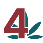 Eine dunkelrote Vier vor einem dunkelgrünen Hanfblatt