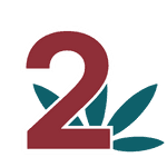 Eine dunkelrote Zwei vor einem dunkelgrünen Hanfblatt